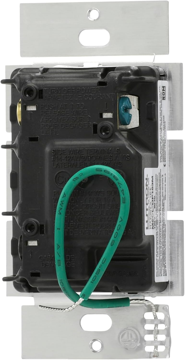 Rear view of the Lutron Maestro Motion Sensor Dimmer Switch showing wiring terminals