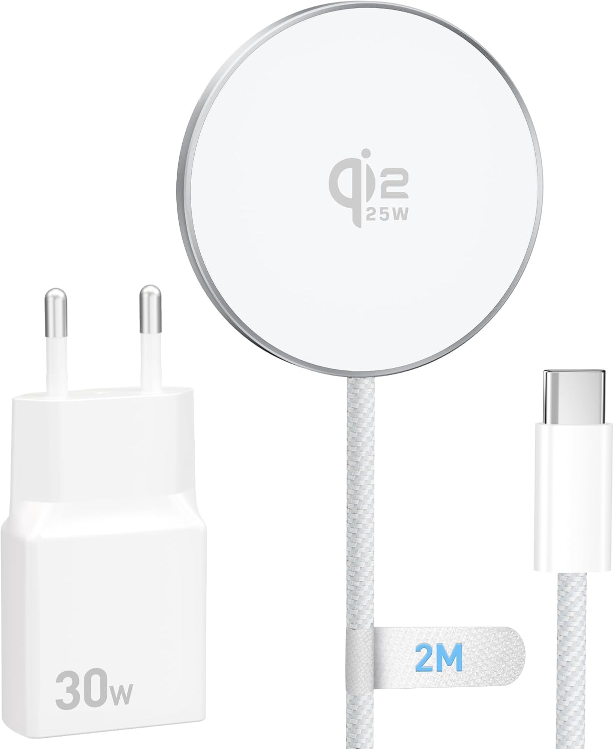 25W Wireless Charger für Magsafe mit 30W USB C Ladegerät für iPhone 17 17e 16 16e 15 14 13 12 Pro Max Plus Mini Air, Netzteil Qi Induktive Ladestation Schnelles Kabelloses 2M MagSafe-kompatibel