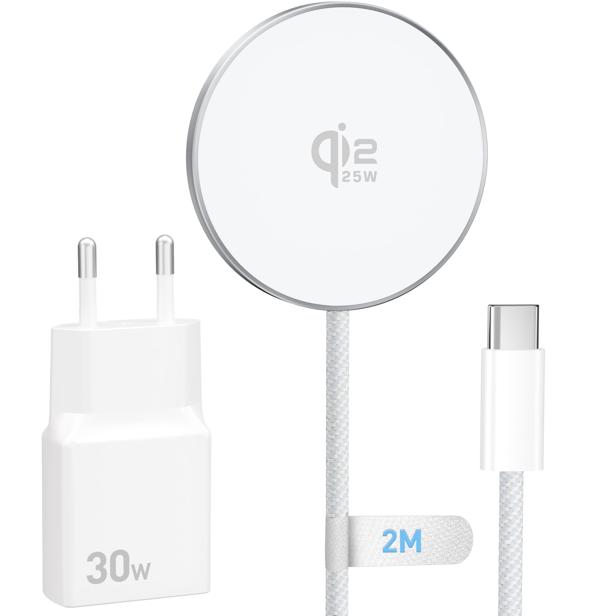 25W Caricatore Wireless per Magsafe con 30W USB C Caricabatterie per iPhone 17 16 Air 17e 16e 16 15 14 13 12 Pro Max Plus Mini, Wireless Charger Base Ricarica Magnetico 2M