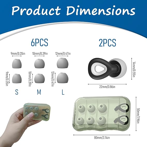 2 Loop Earplugs with 6 Ear Tips, Ear Plugs for Sleep Reusable Noise Reducing Earplugs with 30dB Protection Comfy Silicone with Portable Carry Case Flexible Hearing Protection for Sleep Focus Travel