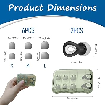 2 Loop Earplugs with 6 Ear Tips, Ear Plugs for Sleep Reusable Noise Reducing Earplugs with 30dB Protection Comfy Silicone with Portable Carry Case Flexible Hearing Protection for Sleep Focus Travel