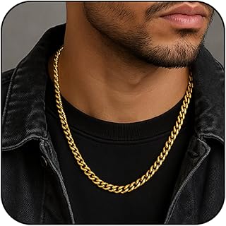 14K Gold/Silver 316L Waterproof Stainless Steel Necklace For Men, Cuban Chain, W:9mm, L:18"+2, Hypoallergenic Jewelry Anniversary Birthday Gifts Friends
