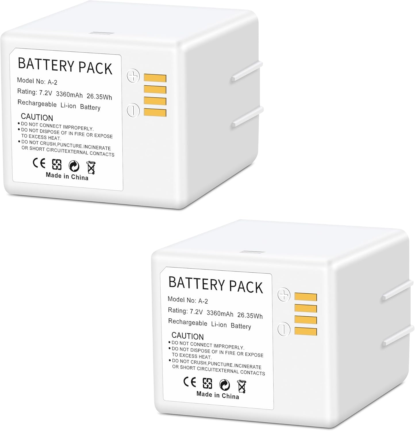 2-Pack A-2 Battery Replacement Compatible with Arlo Go VMA4410 VMA4400C VMA4410-10000S VML4030 VML4430, for Arlo Go 4030 HD Security Camera Night Vision Upgrade Capacity 7.2V 3660mah/26.35Wh