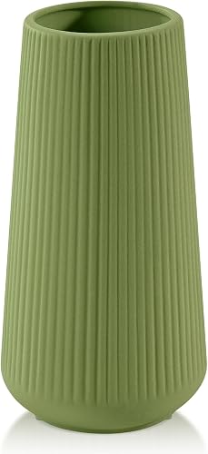 Saga Green Ceramic Vase, GUKJOB Small Cute Flower Vase for Pampas Grass, Home, Living Room, Dining Table, Farmhouse, Office Decor, Bedroom, Table, and Kitchen Shelf (Saga Green)