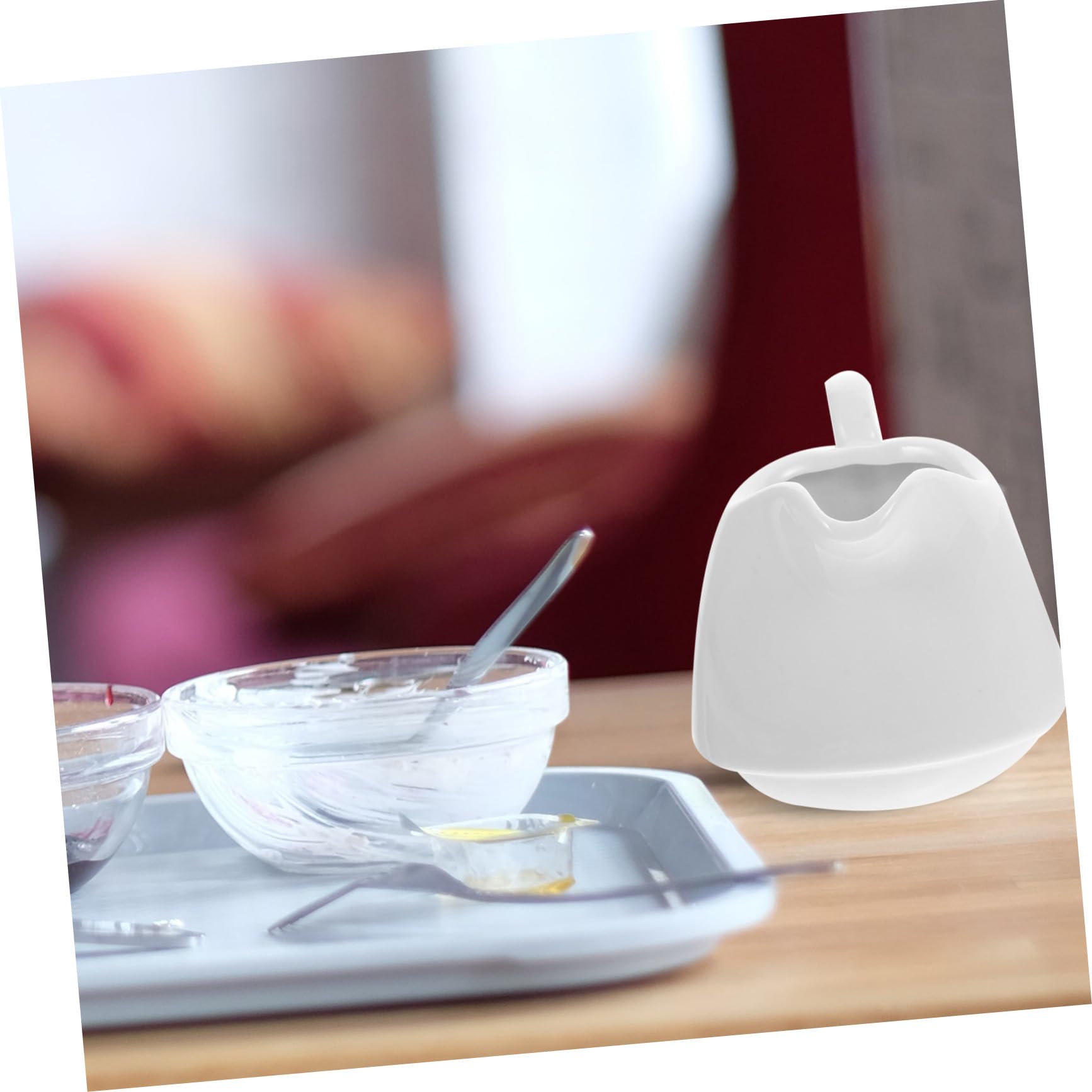 Garneck Juego de Azucarero y Jarra de Crema de Cerámica con Bandeja de Bambú y Cuchara para Cocina en Casa y Hotel Diseño Blanco Simple