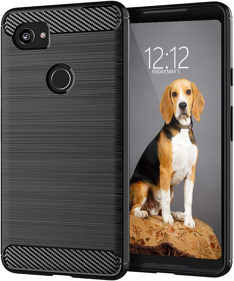 Google Pixel 2 XL Slim Phone Case,Thin Soft Flexible TPU Rubber Gel Skin Silicone Anti-Scratch Shock Absorption Carbon Fiber Protective Cases Cover for Google Pixel 2 XL,Brushed Black