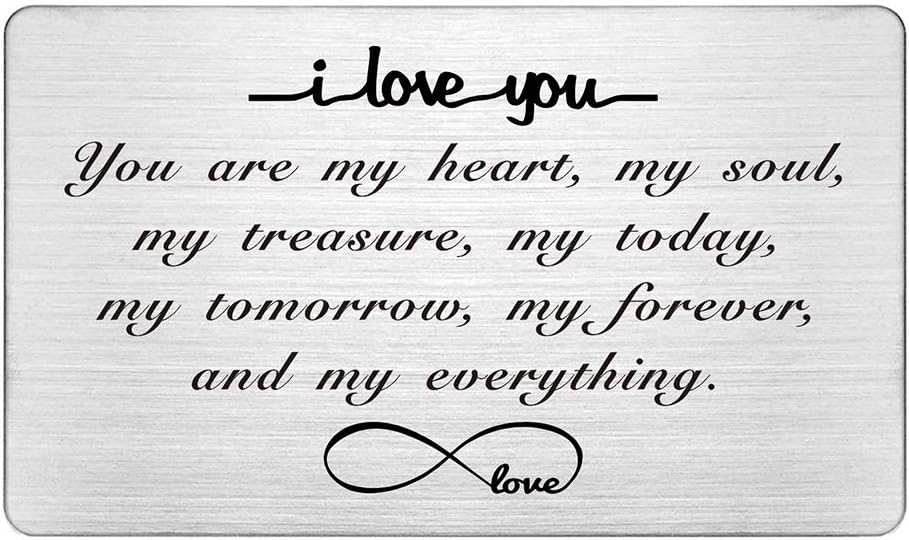 FALOGIJE Engraved Wallet Insert Card, I Love You Forever, Anniversary Card Gifts, Soulmate Gifts for Him Her, Gifts for Boyfriend Husband, Valentine's Gifts for Men, Christmas Presents