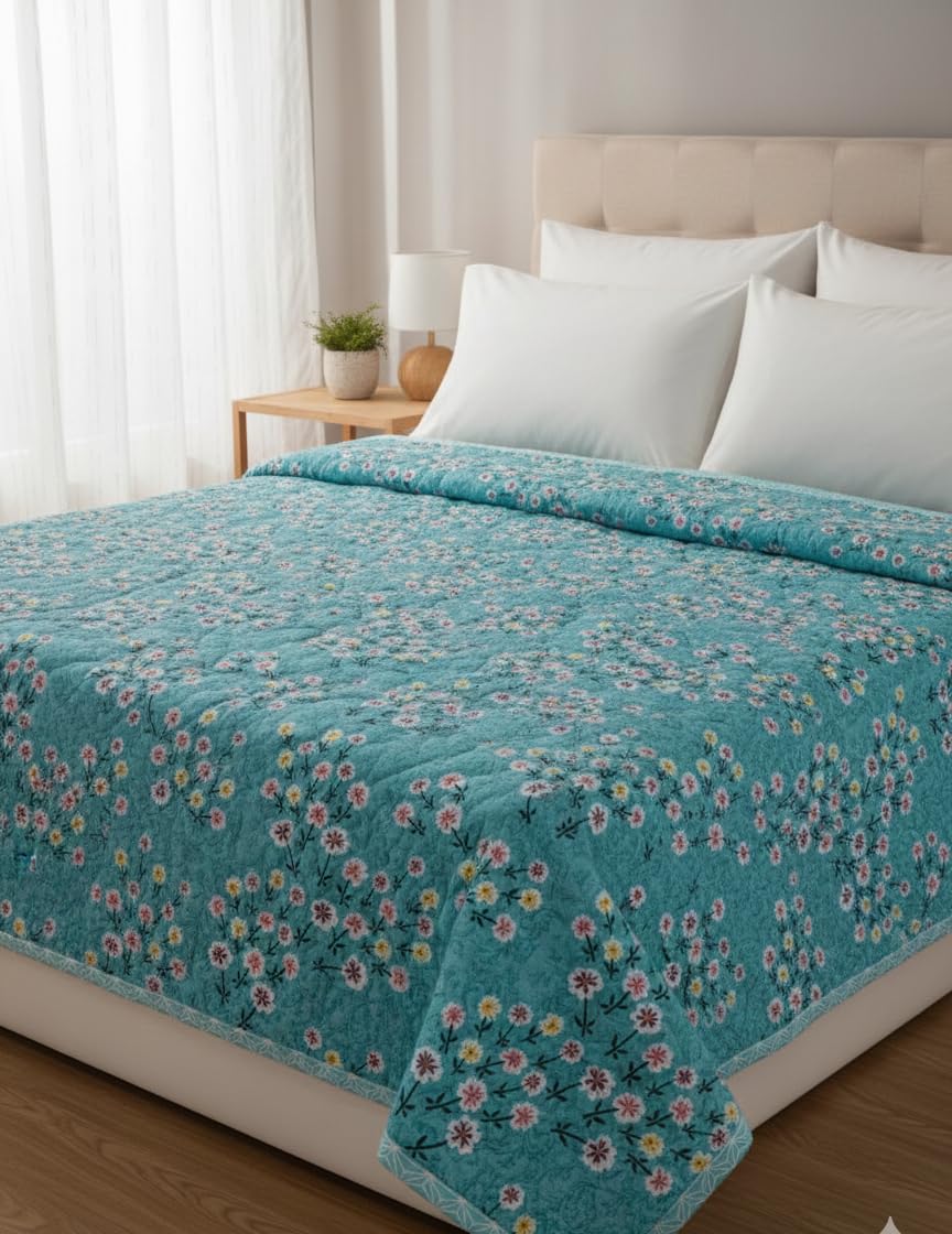 Bombay Rumal Reversible AC Comforter 150 GSM Lightweight Microfiber Summer Blanket for Double Bed (90x100 Inches) | Soft Cooling Quilt, Breathable All Season Duvet for AC Room-image-14