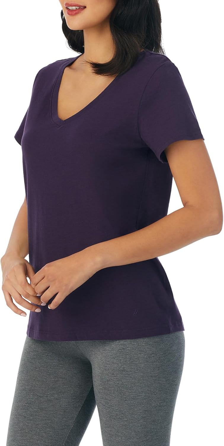 Nautica Womens Sleep Shirt - Lightweight, Breathable Pajama Top - Cotton Knit Jersey V-Neck Sleepwear and Loungewear - Image 2