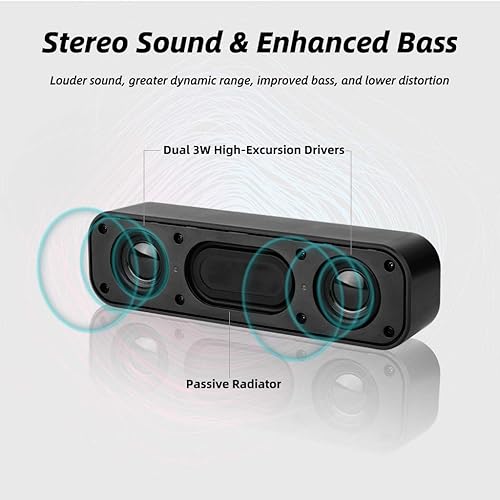 Miniatura 2 de [Actualizado] Altavoz USB para computadora/portátil con sonido estéreo y graves mejorados, mini barra de sonido portátil para PC con Windows,