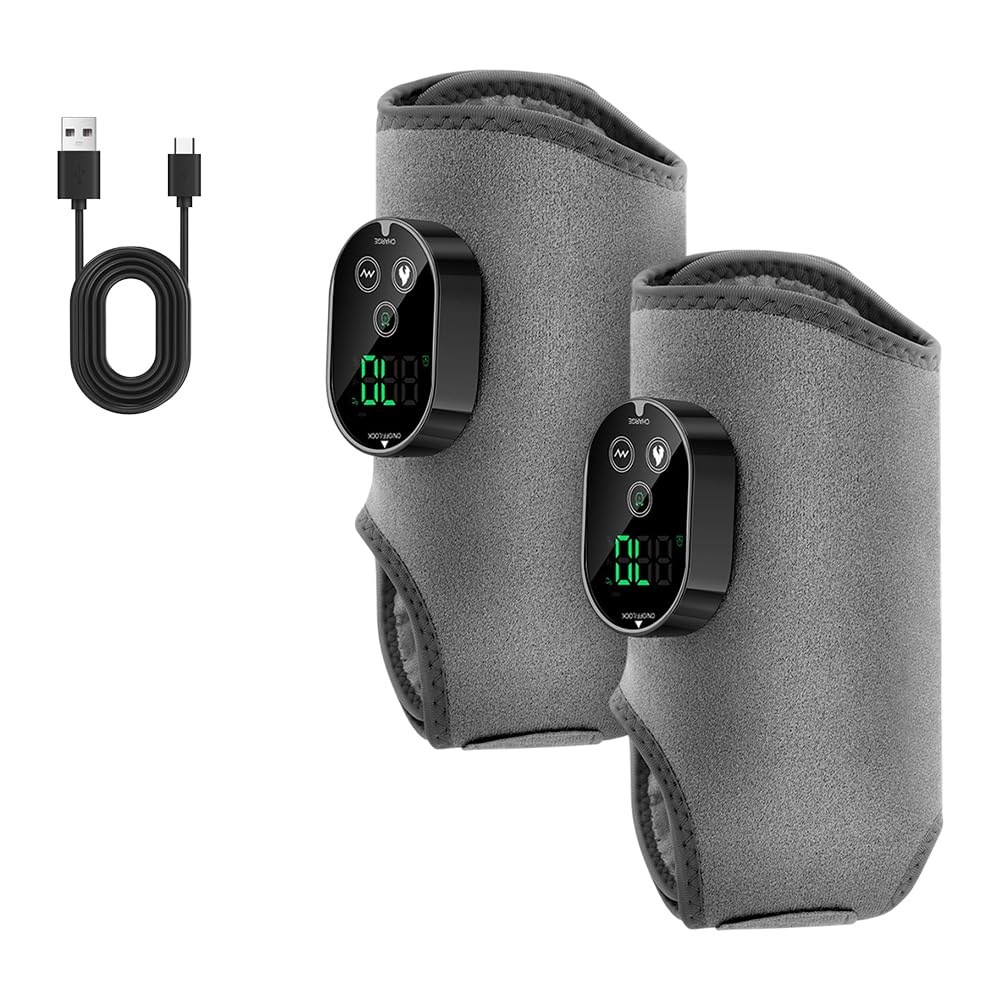 Fussmassagegerät Elektrisch Kabellos Tragbar 3-in-1, Fuß- & Sprunggelenkmassage mit 6 Heizstufen 3 Vibrationseinstellungen und Timer, zur Schmerzlinderung und Tiefenentspannung für zu Hause(2 Stück)