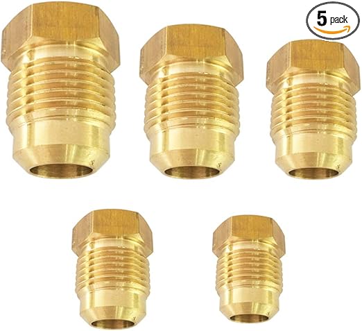 Brass SAE 45 Degree Flare Fitting Seal Plug Assortment Kits,1/4" 5/16" 3/8" 1/2" 5/8" Tube OD(5pcs)