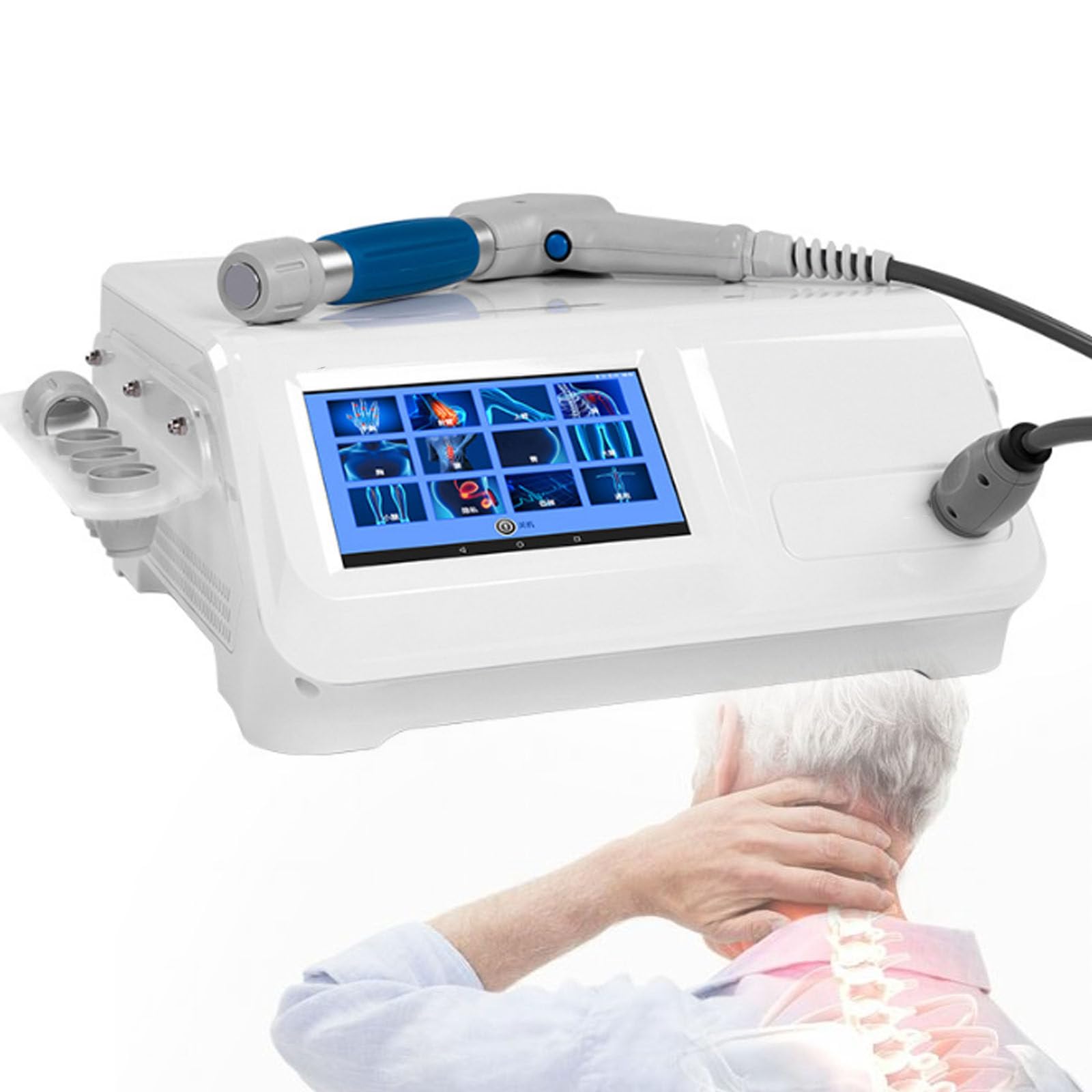 Macchina per Terapia a Onde D'urto, Terapia E-D Elettromagnetica, per Alleviare Dolori Muscolari E Articolari, Rigenerazione dei Tessuti Muscolari E Ossei, con 5 Testine Massaggianti