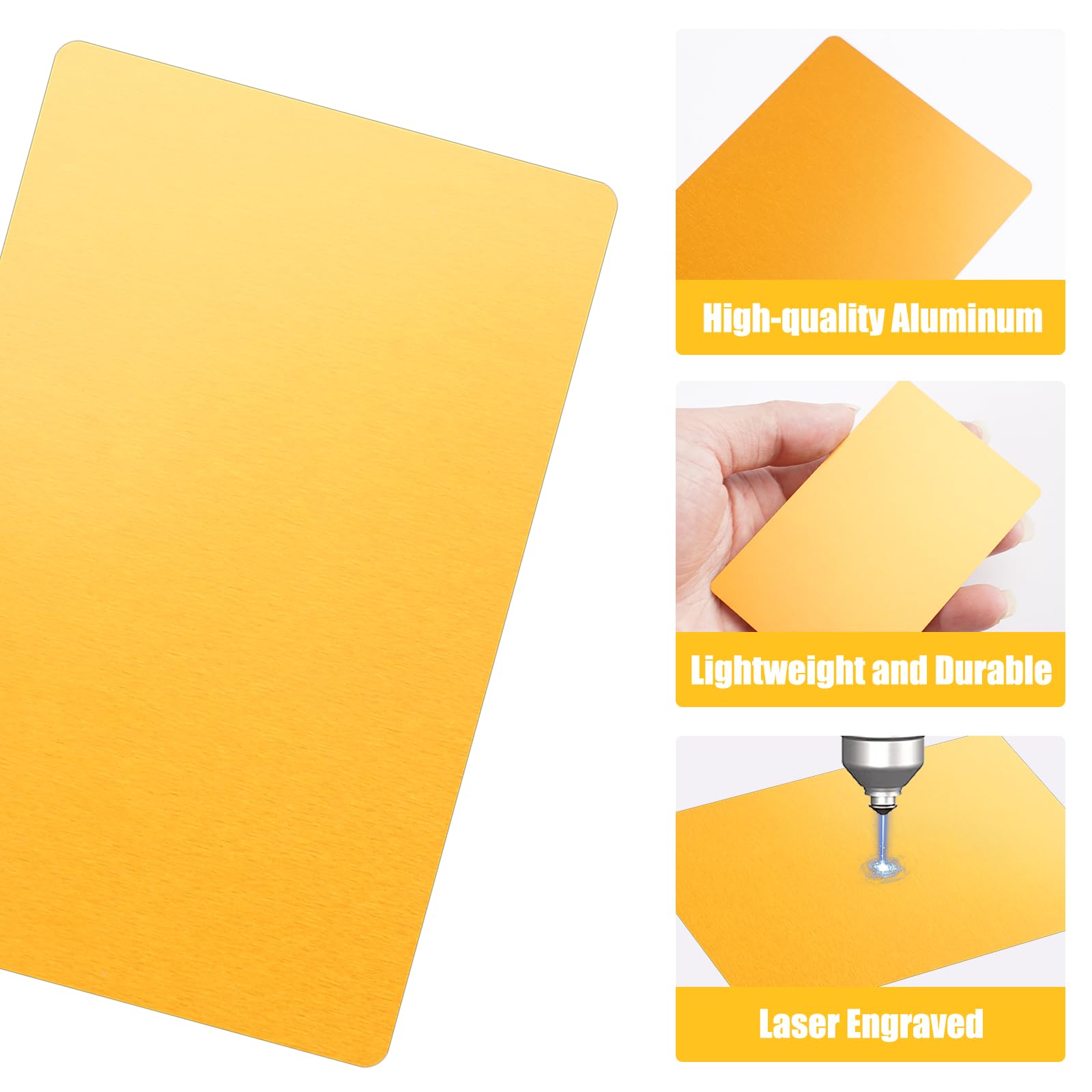 50 sztuk metalowych wizytówek,złote aluminium puste wizytówki | 86 × 54 × 0,2 mm, puste wizytówki Netall, grawerowane wizytówki, do kart podarunkowych dla klientów biurowych, wizytówek