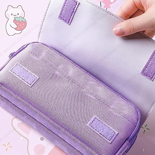 Image of Invite Enterprise 3D Polyester Cartoon Theme Pencil Case - Multipurpose Zipper Pouch for Kids, Girls - Stationery Storage Box (Rabbit) - Purple