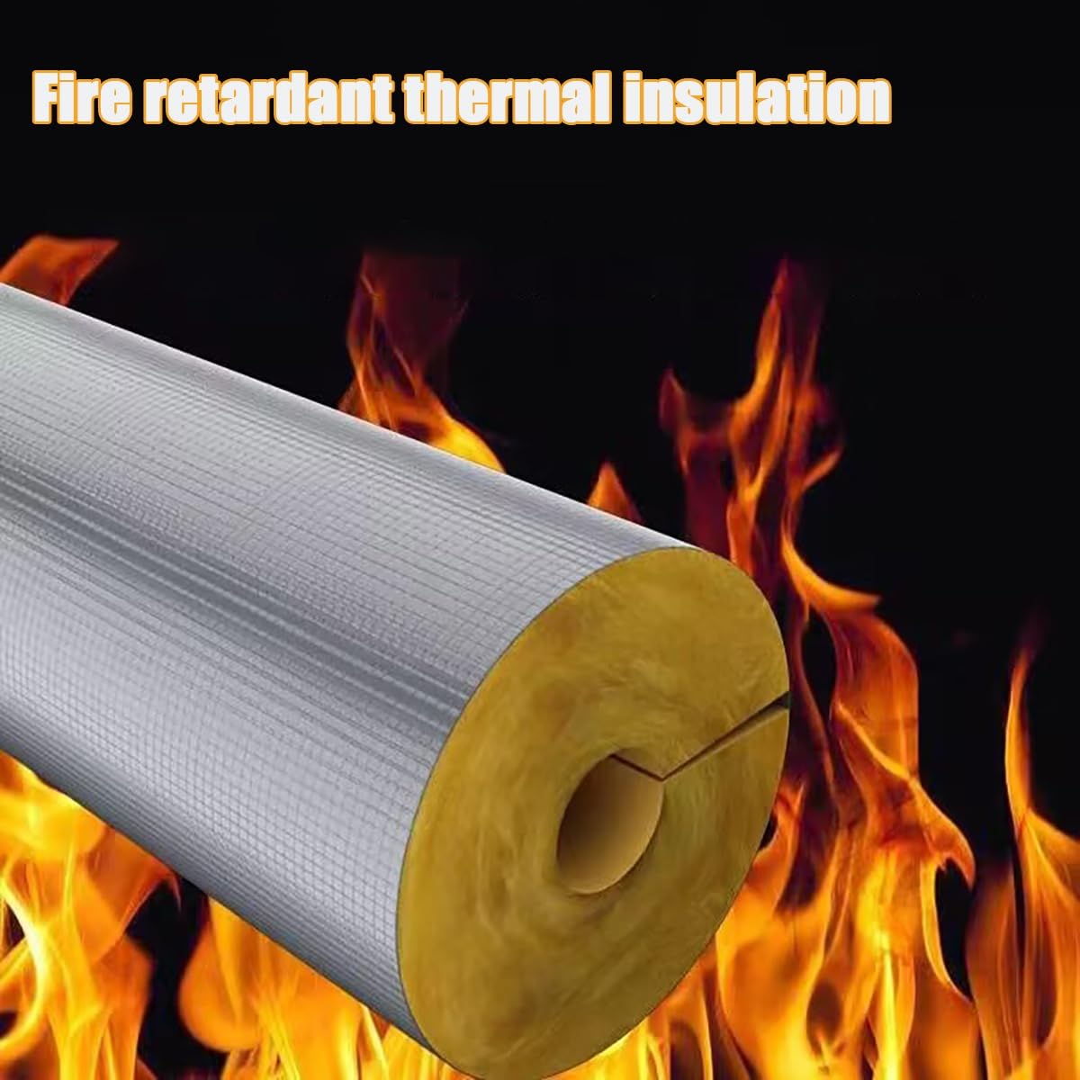 Aislamiento de tubería de lana de roca de alto rendimiento con lámina de aluminio, autoadhesivo, 39.3 pulgadas de longitud, ideal para diámetro interior de 1-1/4 pulgadas x T 1.97 pulgadas, protección