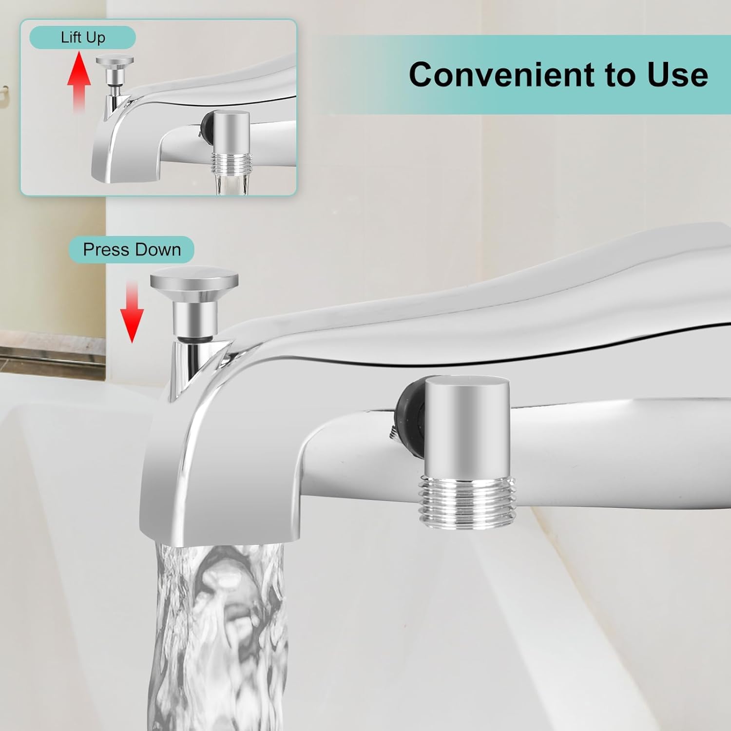 Tub Spout with Diverter, High Pressure 8 Settings Hand Held Shower head, Metal Bathtub Faucet with Sprayer Chrome