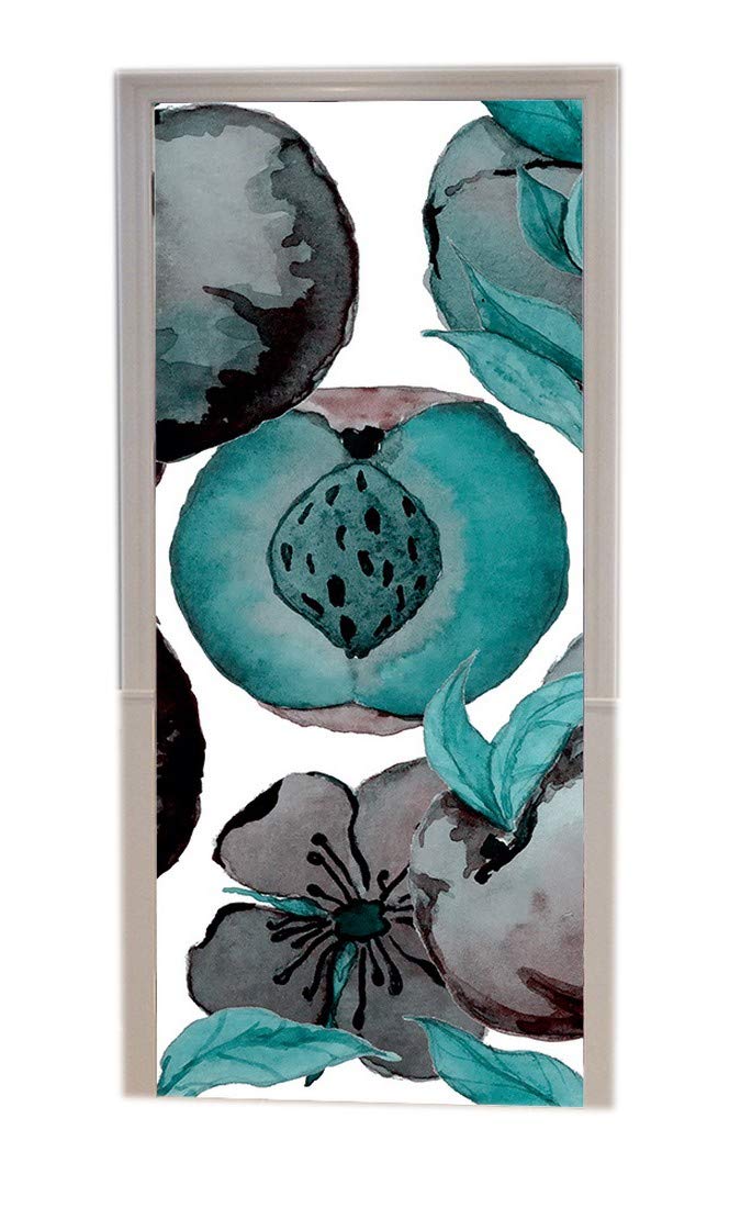 Sticker porte 3D aquarelle peches pour masquer les defauts de porte poster vinyle