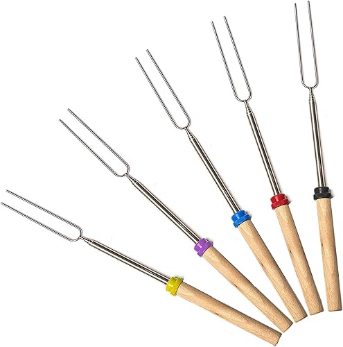 MalloMe Palos Smores para hoguera  Accesorios para fogata malvaviscos para asar palos de fuego para exteriores, brochetas Smore, tenedor para perros