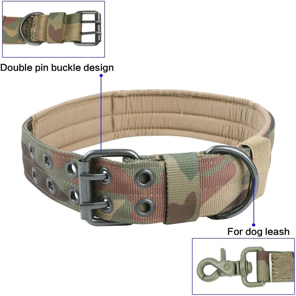 X-Large Military Dog Collar Adjustable Tactical Bungee Dog Leash Space Aluminum Hook Clips