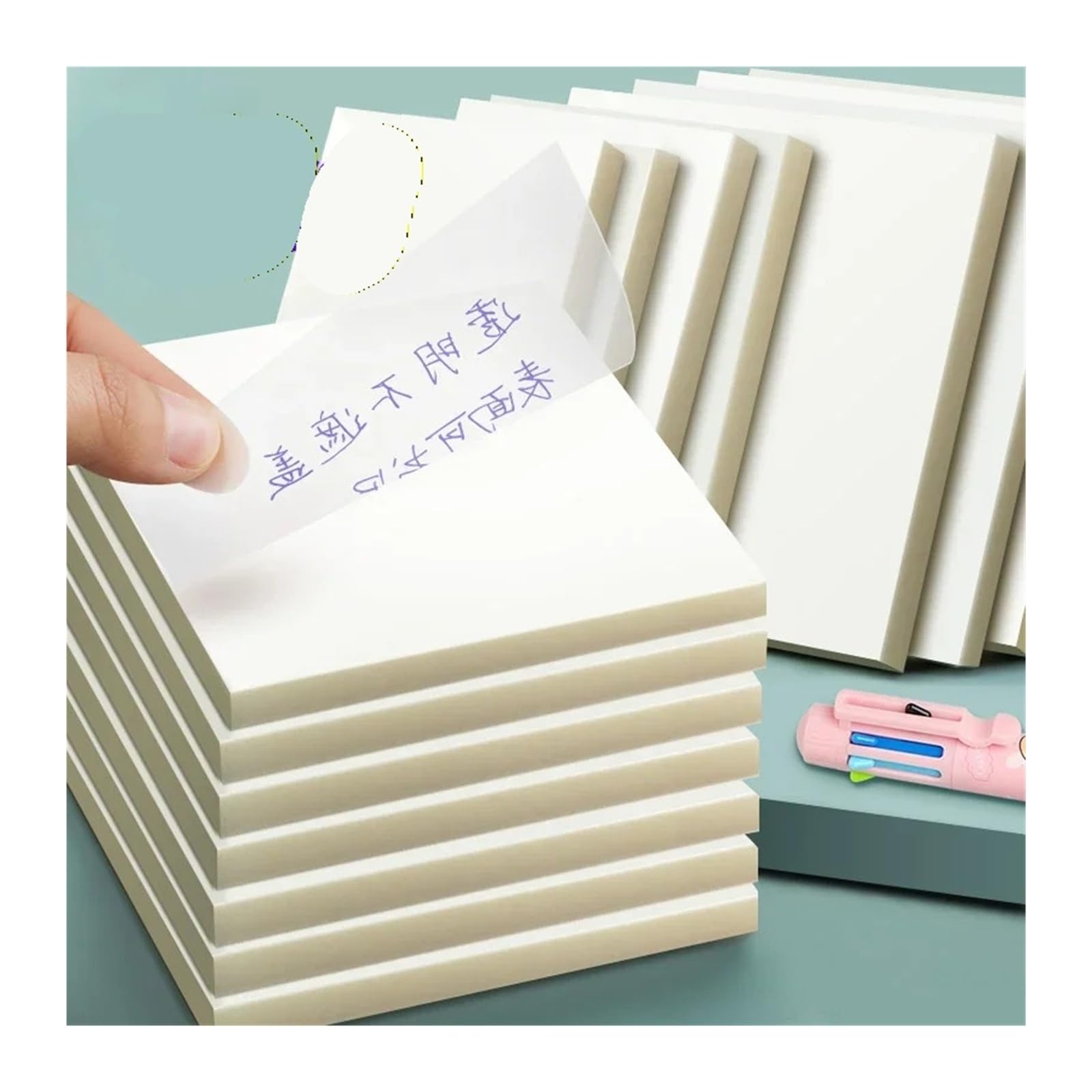 Notas adhesivas transparentes – Bloc de notas grande color blanco transparente con pestaña índice for cuadernos(100sheets 216x218mm)