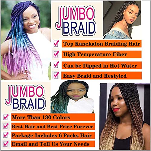 Shuohan 6 Packs Ombre Jumbo Braiding Hair Extensions 24 Inch High Temperature Synthetic Fiber Hair Extensions For Box Braids Braiding Hair (Purple To Lake Blue To Light Purple) #TOP3