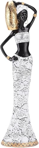 BRASSTAR Escultura tribal africana dama de resina 15.1 ''(H) Mujer blanca y negra con tarro sala de estar dormitorio estudio tienda decorativa