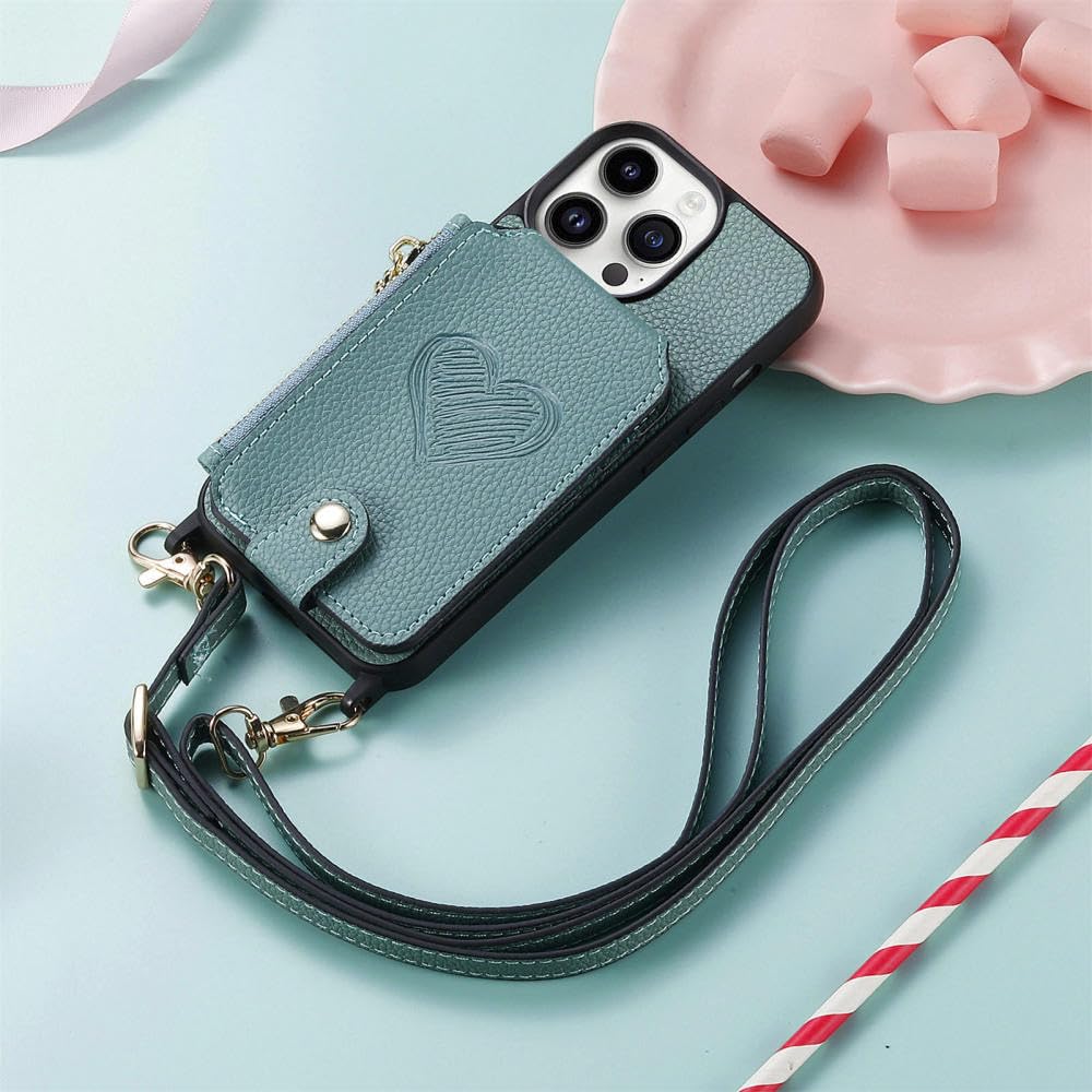 Support de support iPhone 13 Pro : étui portefeuille magnétique vert à zip - 8