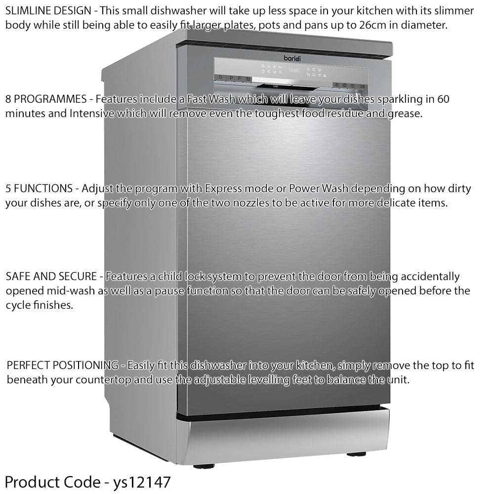 Szara wolnostojąca zmywarka Slimline - 45 cm - 10 kompletów naczyń - Wyświetlacz LED