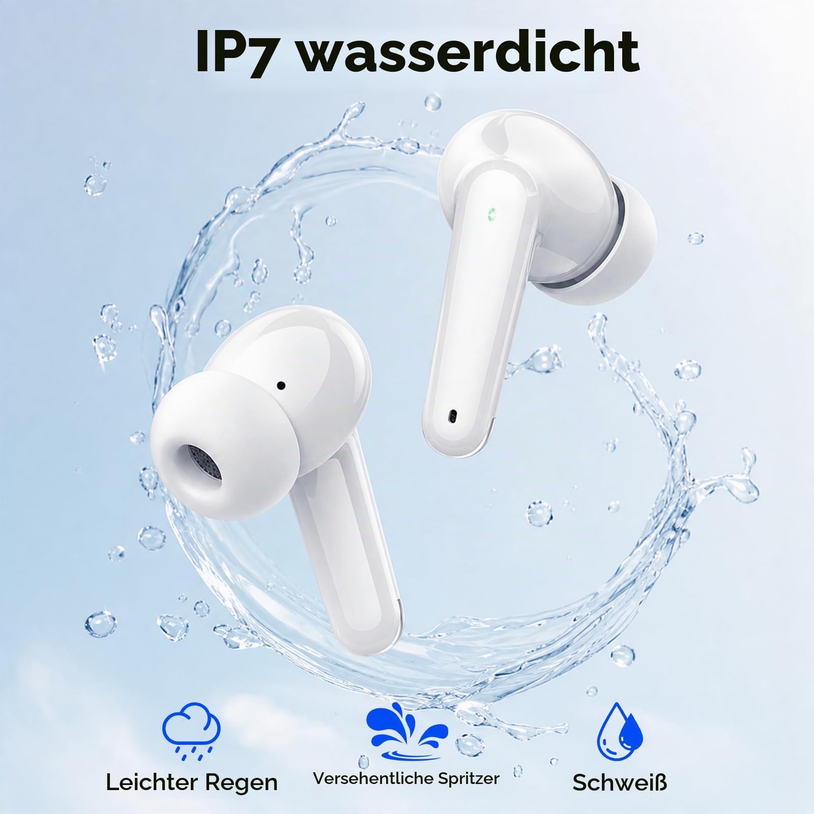 2026 Kopfhörer Kabellos Bluetooth 5.4, Bluetooth Kopfhörer Sport HiFi Stereo, In Ear Kopfhörer mit 4 ENC Noise Cancelling Mics, Tiefer Bass, 50Std mit LED-Anzeige, in Ear Ohrhörer IP7 Wasserdicht Weiß