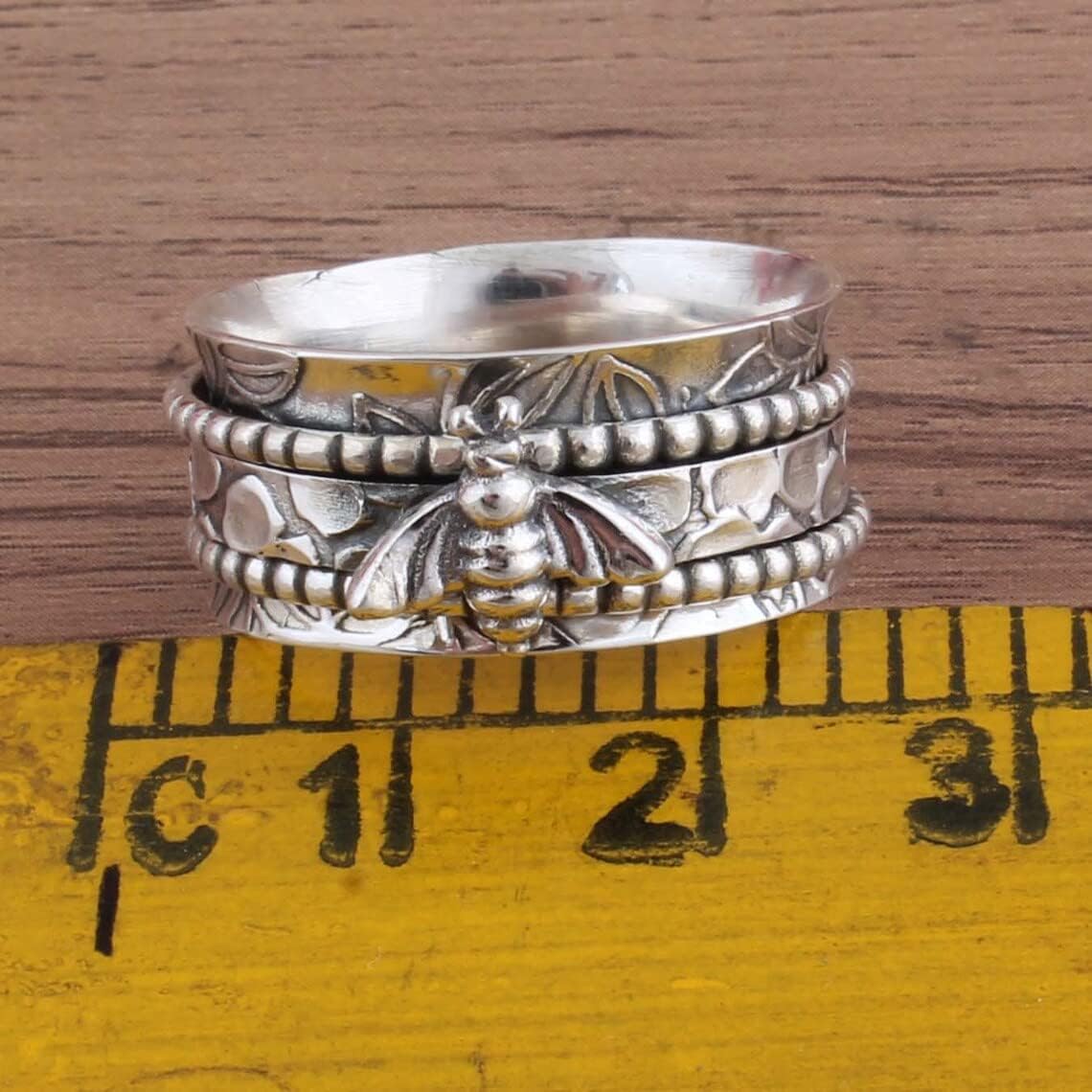 Bee Spinner Fidget Ring, Meditation Ring, Bee Spinner Ring, Sterling Silver 925, Thumb Ring, Anxiety Ring, Spinning Ring, Honey Bee Spinner Ring, Gift For Mom, Promise Gift BY SHREE SHYAM JEWELLER