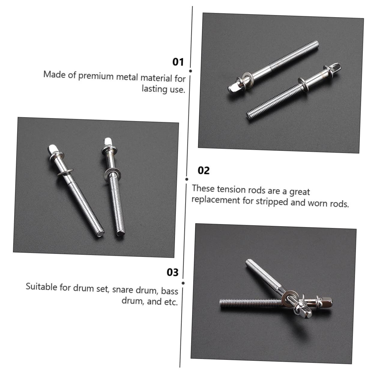 SUPVOX 2pcs 70mm Drum Mounting Screws Metal Fastener Tension Screws Washer for Drum Set Hardware