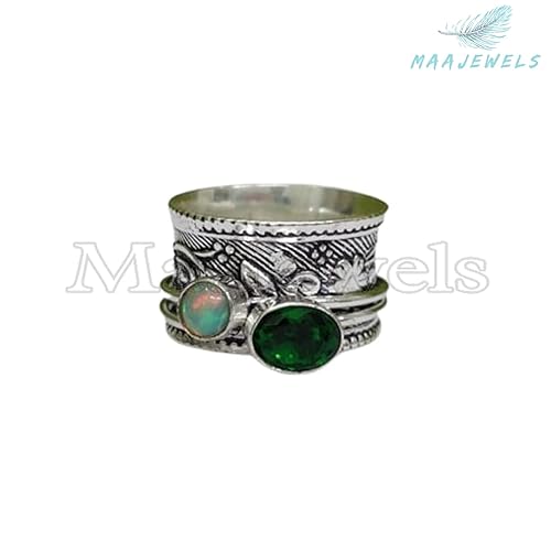 Miniatura 3 de Peridot Ring, Fidget Spinner Ring, Handmade Spinner Ring, Opal Spinner Band, Gift For Wife, Spinner Ring For Women, Statement Ring, Anxiety Ring,