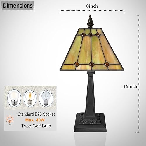 Miniatura 7 de Tiffany - Lámparas de mesa pequeñas hechas a mano con vitrales, estilo misión, lámpara de escritorio antigua para dormitorio, sala de estar, oficina
