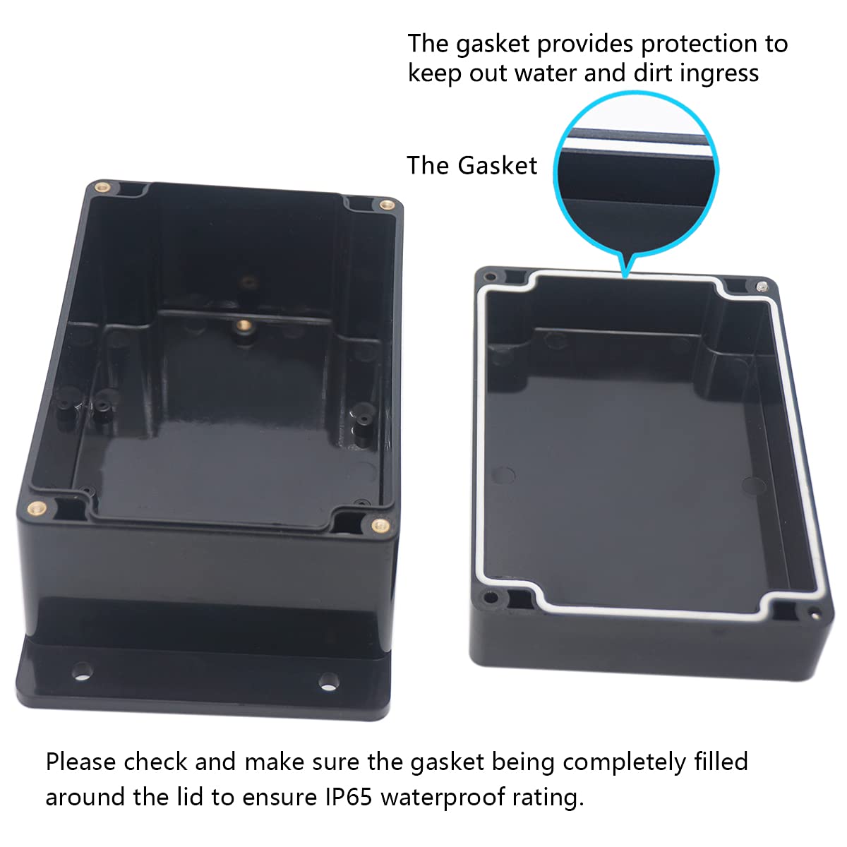 Junction Box, Zulkit Project Box Waterproof Dustproof IP65 ABS Universal Electrical Boxes Enclosure with Fixed Ear Black 6.30 x 4.33 x 3.54 inch (160 x 110 x 90 mm)(Pack of 1) image 4