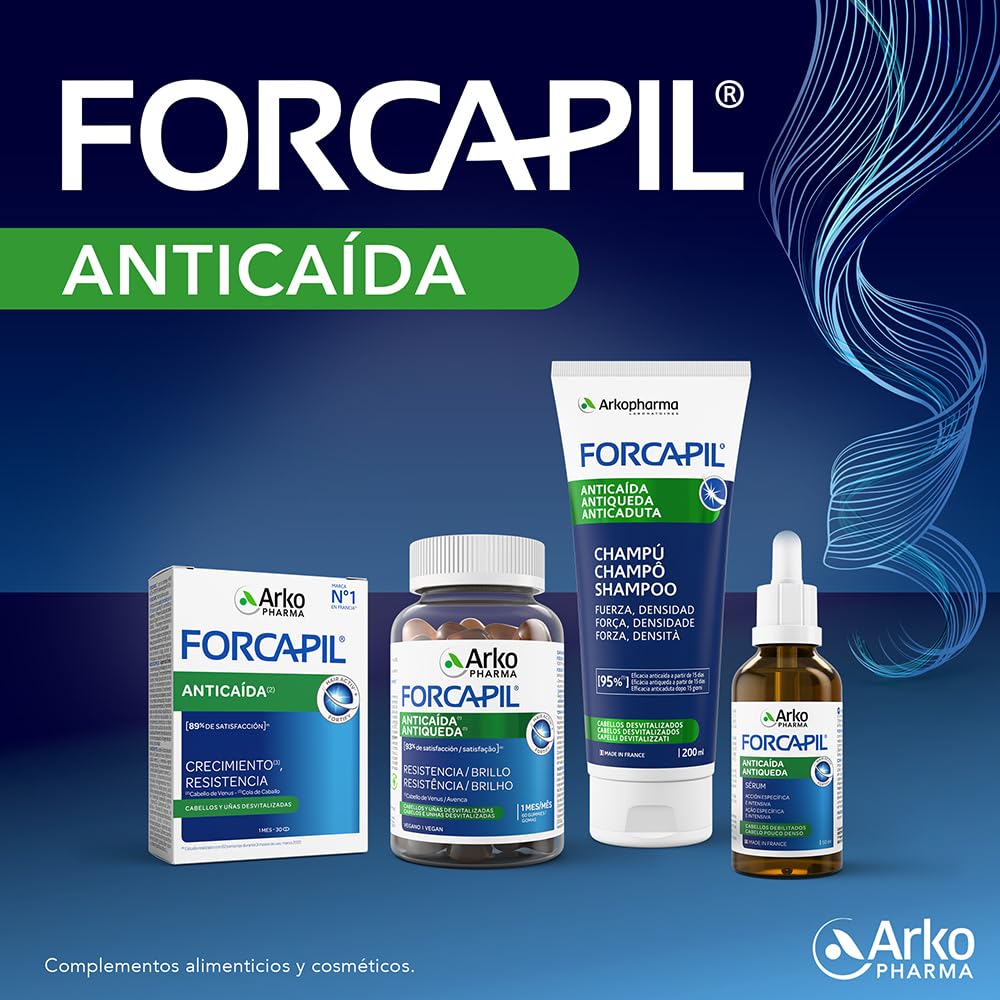 Arkopharma Forcapil Anti-wypadanie serum, intensywne leczenie wzmacniające włosy, pomaga zmniejszyć wypadanie i stymuluje wzrost, zwiększa gęstość i wytrzymałość, testowane klinicznie