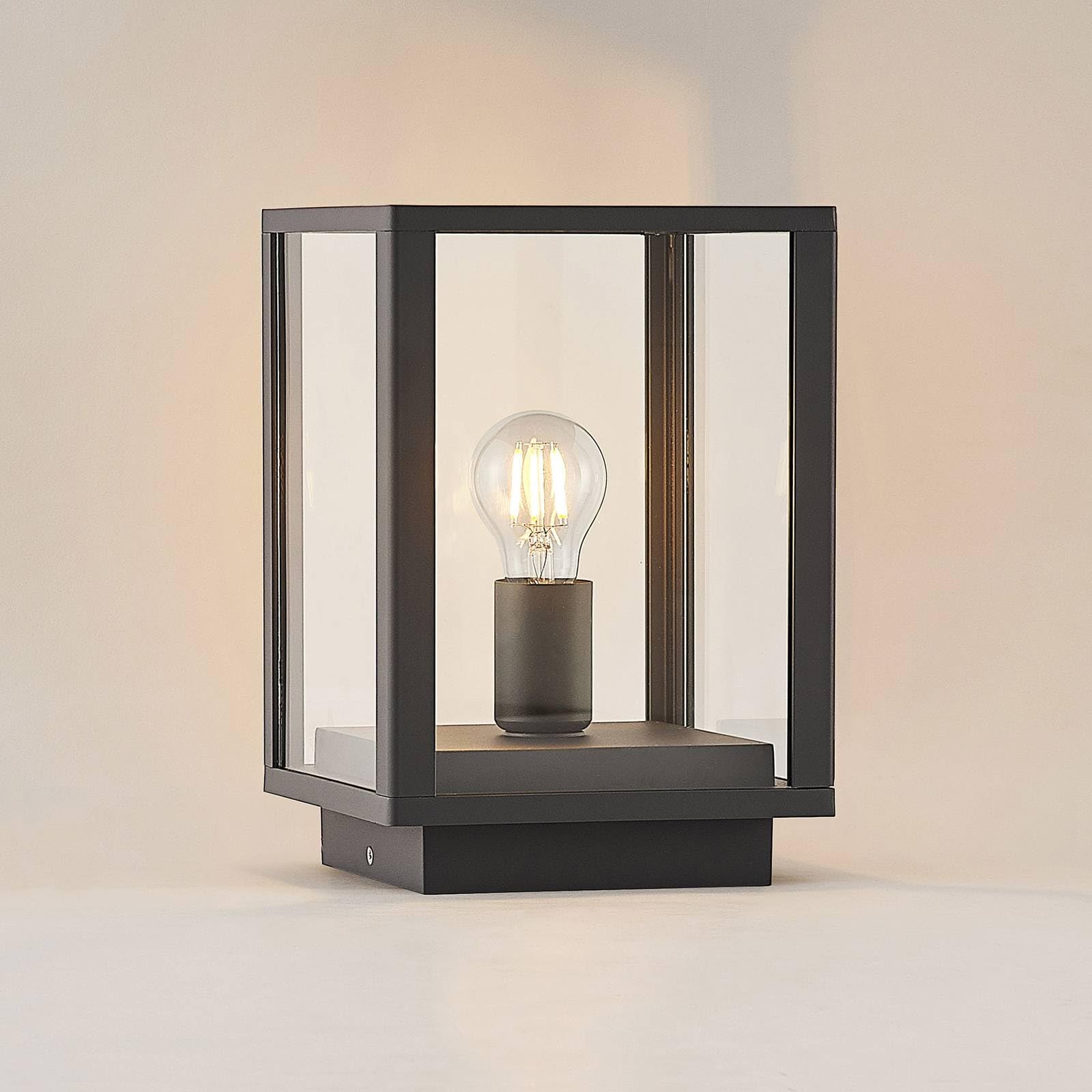 Lindby baliza de jardín en antracita, luz camino exterior | lámpara de jardín ip44 protección contra salpicaduras, e27, h: 29 cm, moderno, de vidrio para terraza