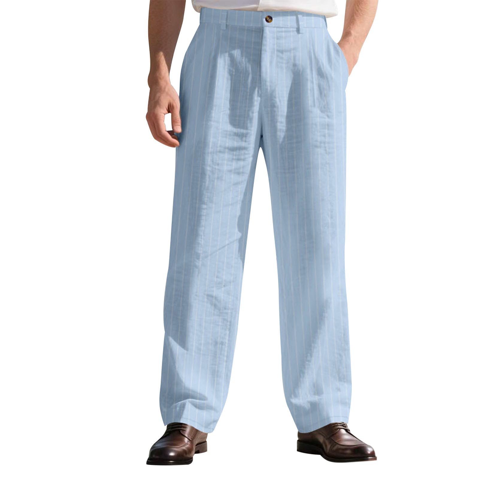 LOAIHA Mens Linen Suit Pants Slim-Fit Straight Leg Modern Formal Dress Pant Business Casual Office Trousers with Pockets