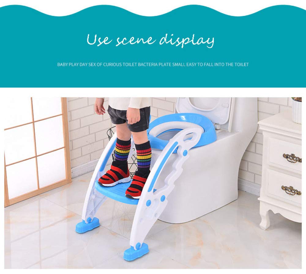 Reductor De WC Plegable, Asiento De Inodoro para Inodoro Entrenador De Inodoro para Niños Pequeños con Escalera De Taburete para Niño Y Niña,Blue