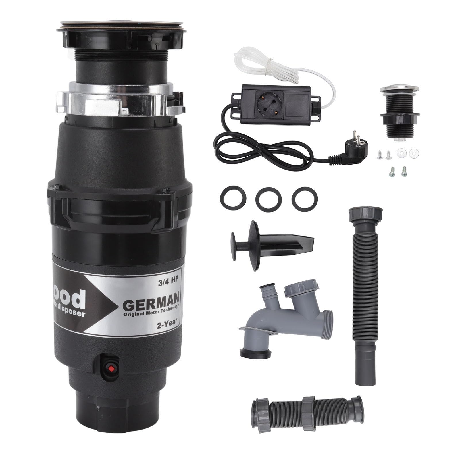 Triturador de residuos de alimentos Eliminación de basura silenciosa de 3/4 con motor de 4000 RPM, cámara de 37 oz, de molienda de acero inoxidable, uso doméstico en la cocina,