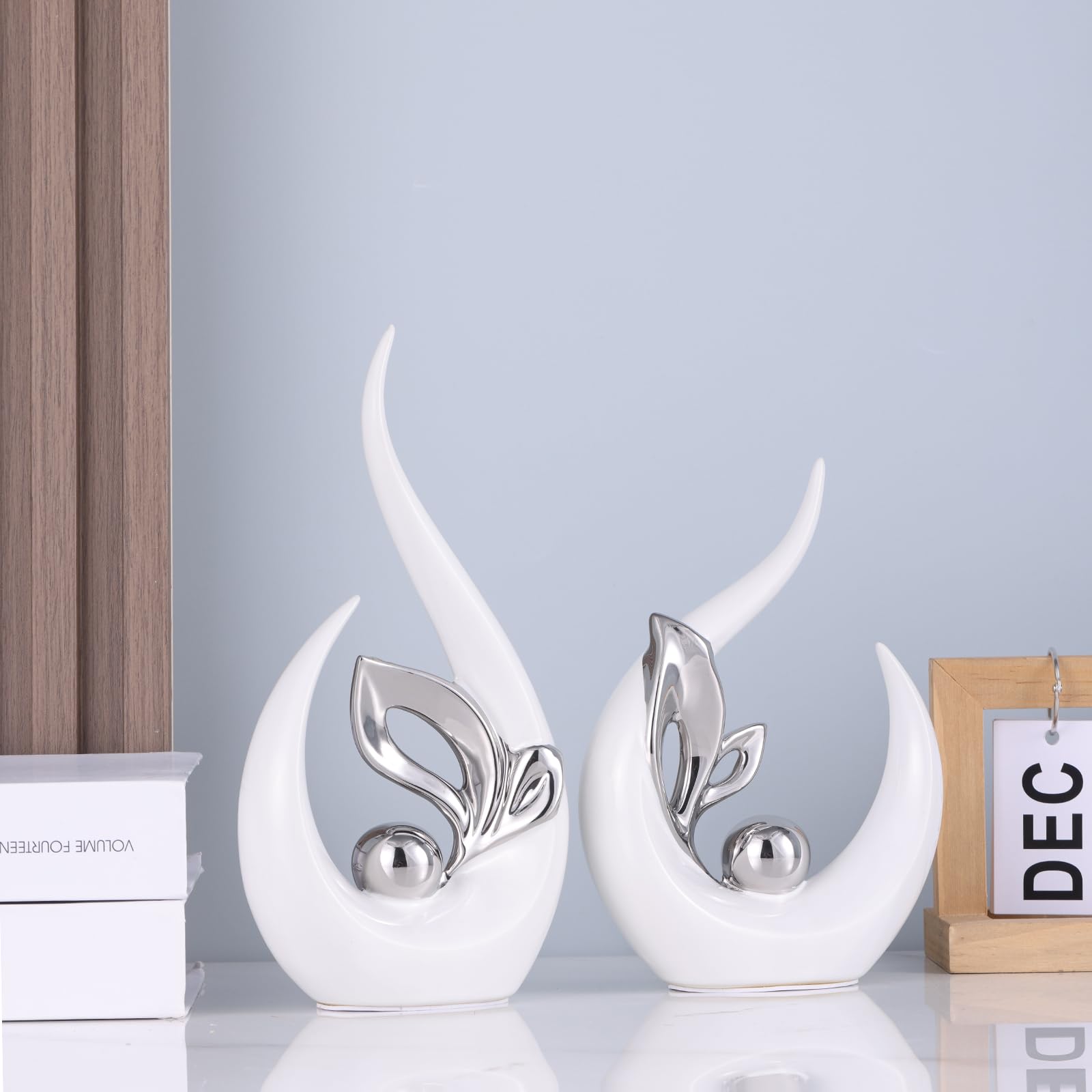 Estatuas de cerámica blanca y plateada para detalles de decoración del hogar, arte abstracto de mediados de siglo, decoración moderna de centro de mesa, escultura para entrada, soporte de TV 3