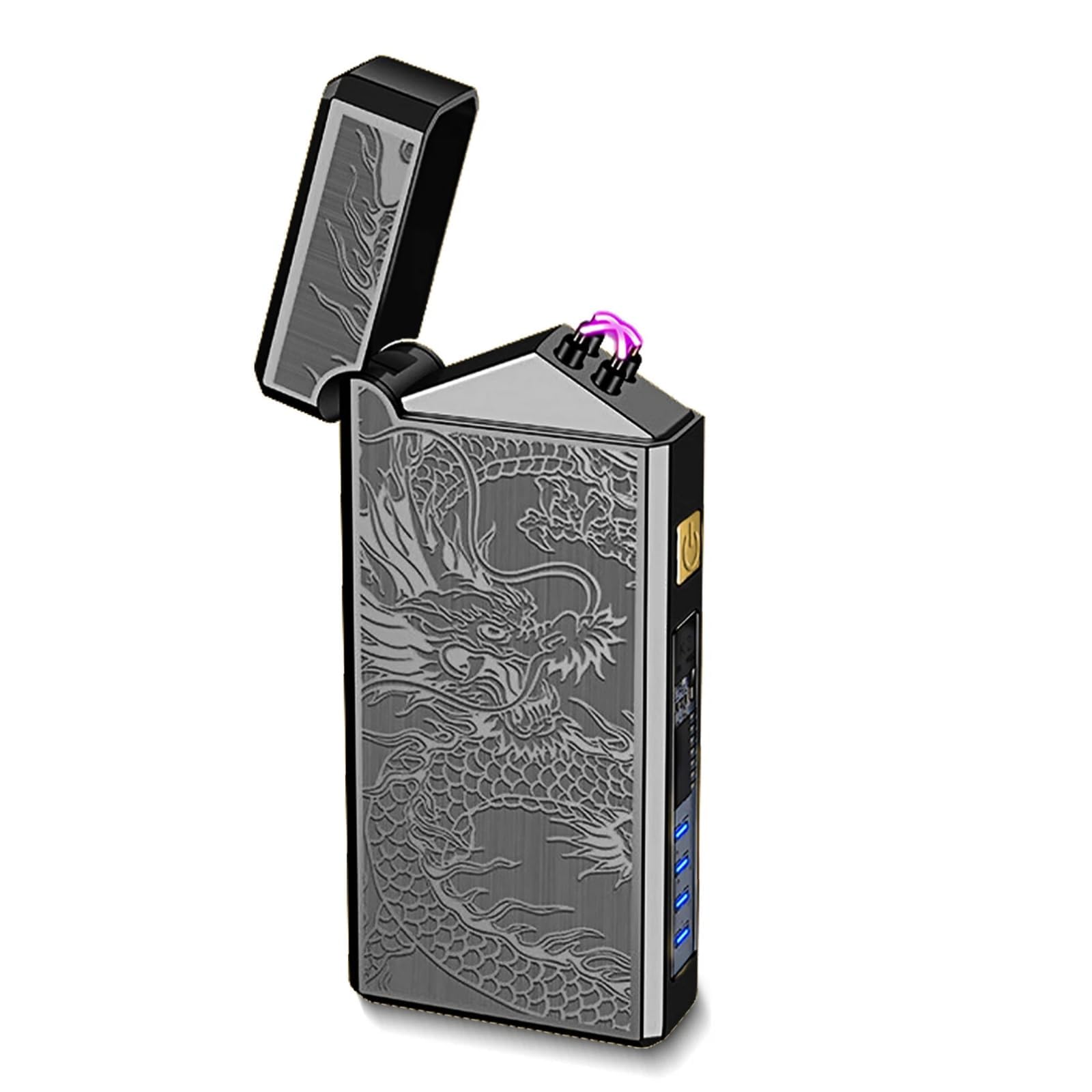 SKRFIRE Encendedor de plasma de doble arco, recargable por USB, resistente al viento y sin llama, con indicador de batería LED para camping, barbacoa, parrilla, hoguera, vela, al aire libre (dragón