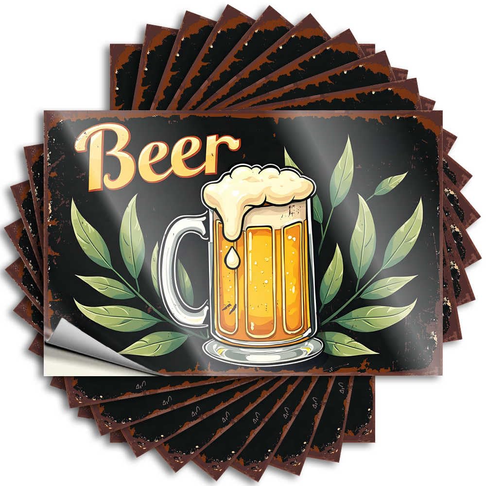 Vintage Beer Sign with Mug and Leaves Western Small - Tattoo Laptop Waterproof Decal(6X9CM)