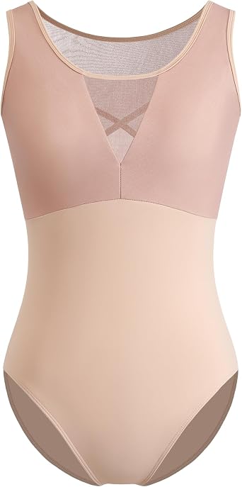 HROYL Womens Mesh Cross Hollow Back Gymnastics Tank Leotard For Ballet Dance,3S-C16