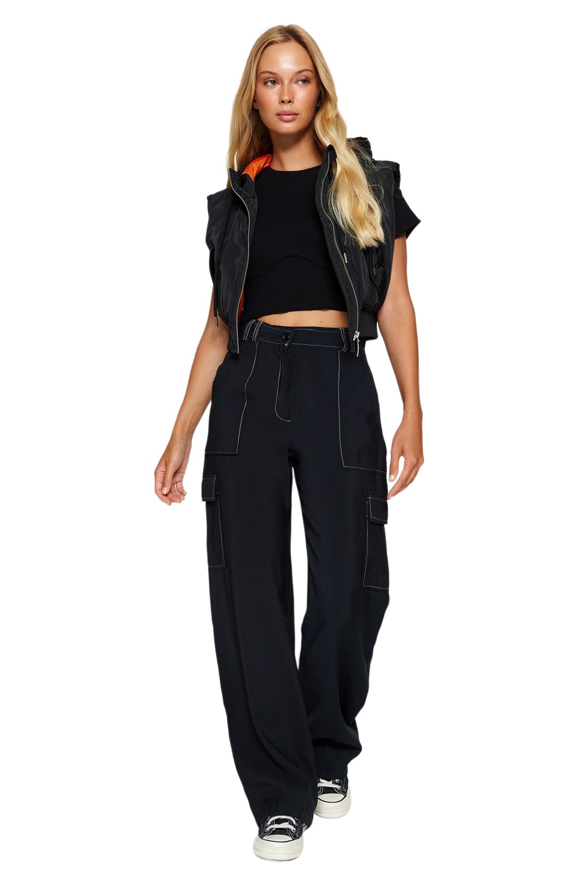 Trendyol Women High Waist Straight Leg Straight Trousers Schwarz