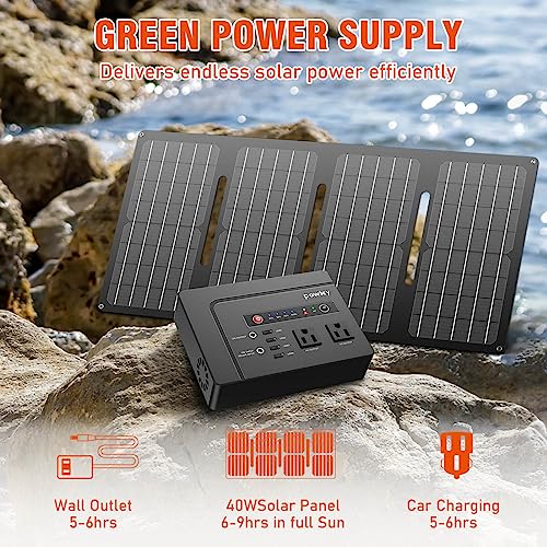 Powkey Solar Generator With Panel, 146Wh/200W Portable Power Station With Solar Panel 40W, 110V Pure Sine Wave Dc/Usb/Ac Outlet Electric Generator Battery Backup For Outdoor Camping Emergency Home Use #TOP1