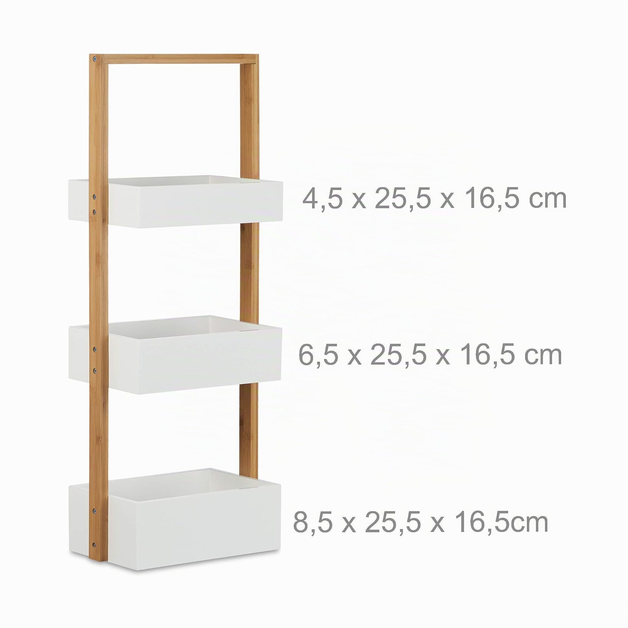 Relaxdays Scaffale bagno in bambù con 3 cestini ripiani mensole di MDF HxLxP: 76 x 30 x 18,5 cm bianco/beige
