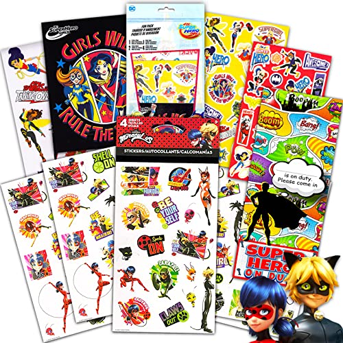 Miraculous Ladybug Sticker Pack Bundle ~ 150+ Superhero Stickers Featuring Miraculous Ladybug and DC Super Hero Girls with Door Hanger (Miraculous Ladybug Party Favors)