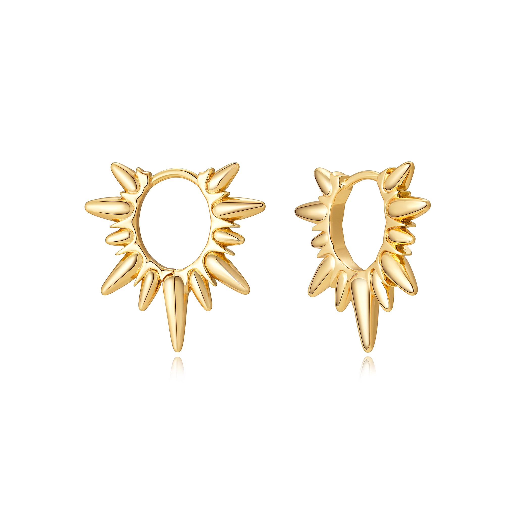 FETTERO Women Spike Earrings Gold Huggie Hoops 14K Gold Plated Small Hoop Earrings for Women Boho Simple Delicate Gold Earrings Handmade