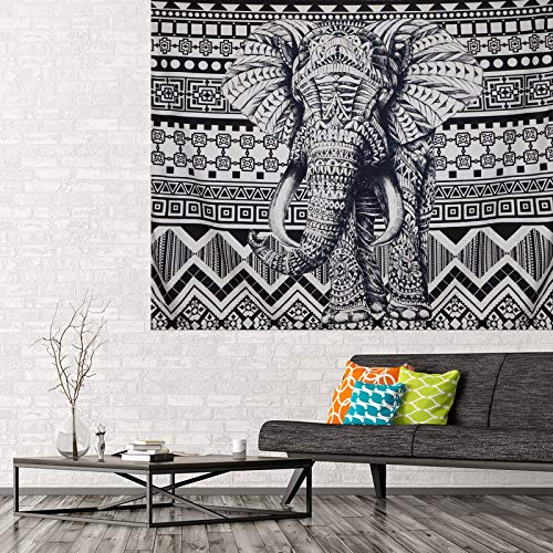 Chengsan Elephant Tapestry,Black White Animals African Elephant Tapestry Psychedelic Indian Bohemian Tapestries Tapestry Trippy Wall Hanging For Bedroom Living Room Dorms - 59" X 51" #TOP6